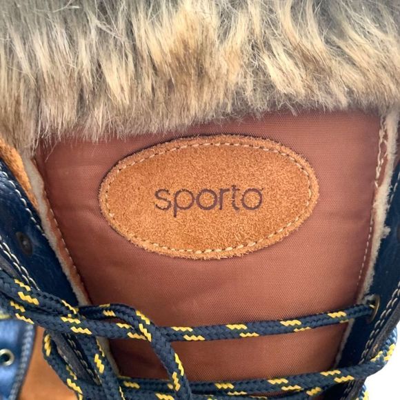 Sporto Natasha Waterproof Suede Navy Blue Brown Leather Duck Boot Size 9.5 Chest - Picture 7 of 7